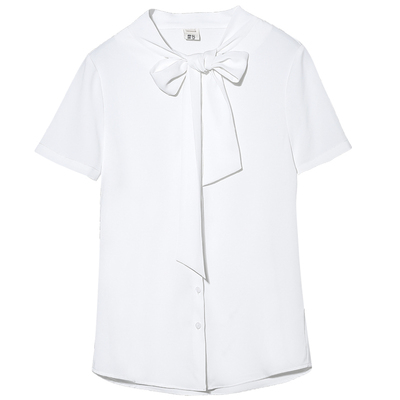 蝴蝶结衬衫女短袖夏职业装XY白色