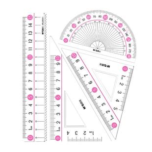 晨光套尺小学生专用四件套学生文具15cm高透明儿童塑料尺子直尺20cm金属格尺多功能三角板量角器学习绘图套装