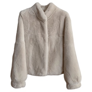 温柔千金兔新款雷克斯整皮獭兔毛小立领冬新款皮草加厚毛毛外套女