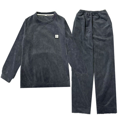 加厚睡衣男秋冬套头颗粒绒可外穿