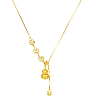 周六福黄金计价5G足金链坠添福添禄钱币福字葫芦项链新年礼物