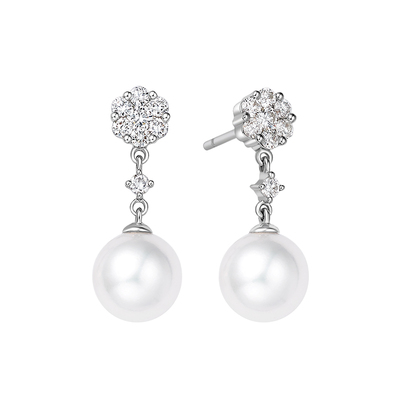 Pt950铂金日本海水珍珠钻石耳钉