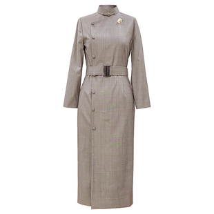 蝶恋旗袍春秋复古改良羊毛旗袍修身日常格子崔万志旗袍连衣裙女