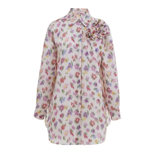 COCOON商场同款浪漫压褶盘花模糊花卉衬衫春款