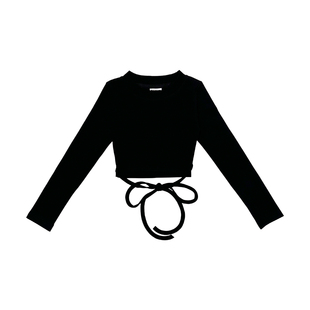 韩国童装女童爵士舞紧身系带长袖T恤春秋新款女宝短款系带打底衫