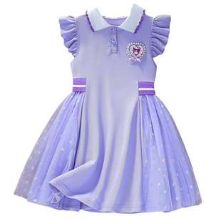 库洛米女童连衣裙春夏纯棉POLO裙长袖2026新款儿童翻领爱莎裙子