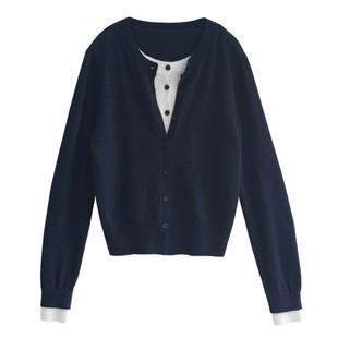 徐大脸吖定制 山羊绒混纱叠穿假两件针织衫秋冬小个子开衫上衣女