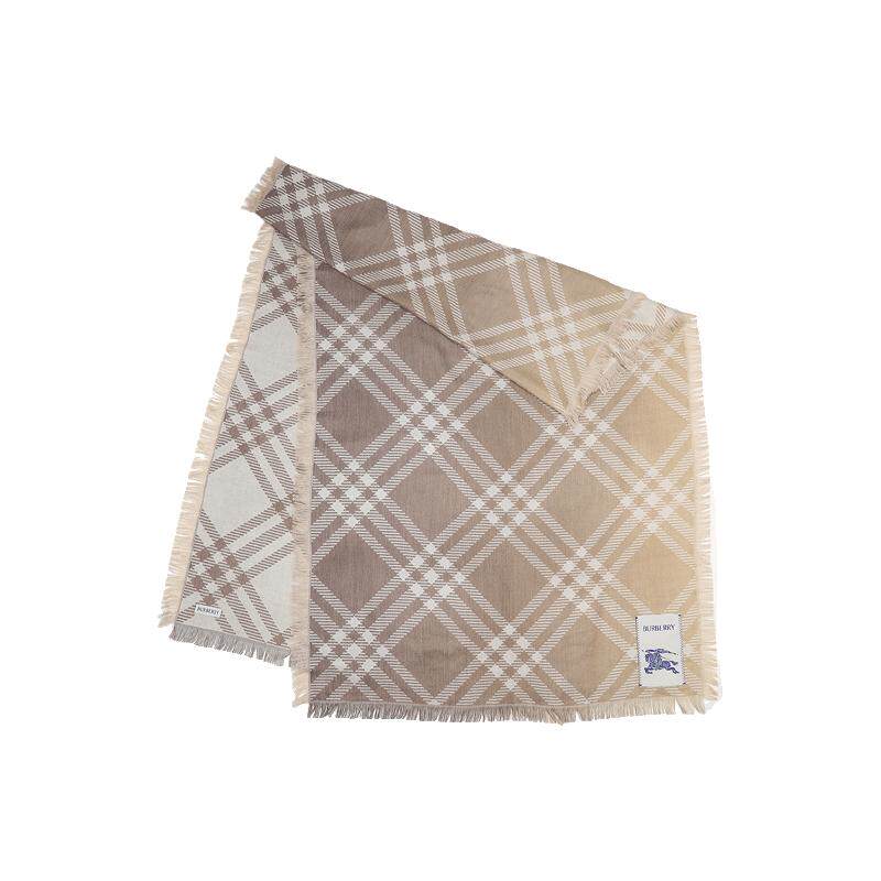 【自营】BURBERRY/博柏利女士羊毛蚕丝混纺须边格纹长围巾披肩