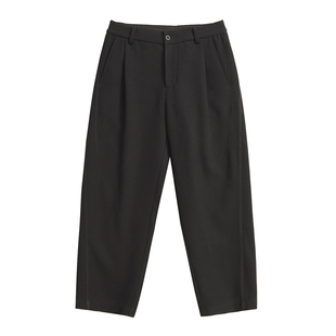 收留原创冬季加厚黑色休闲裤男宽松垂感西装裤简约锥形保暖九分裤