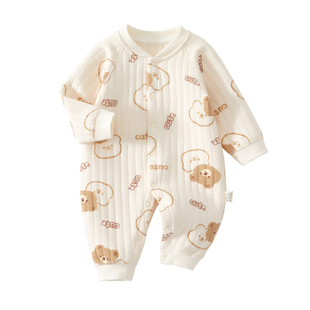 婴儿衣服冬装初生宝宝0到3个月新生婴幼儿a类纯棉初冬夹棉连体衣