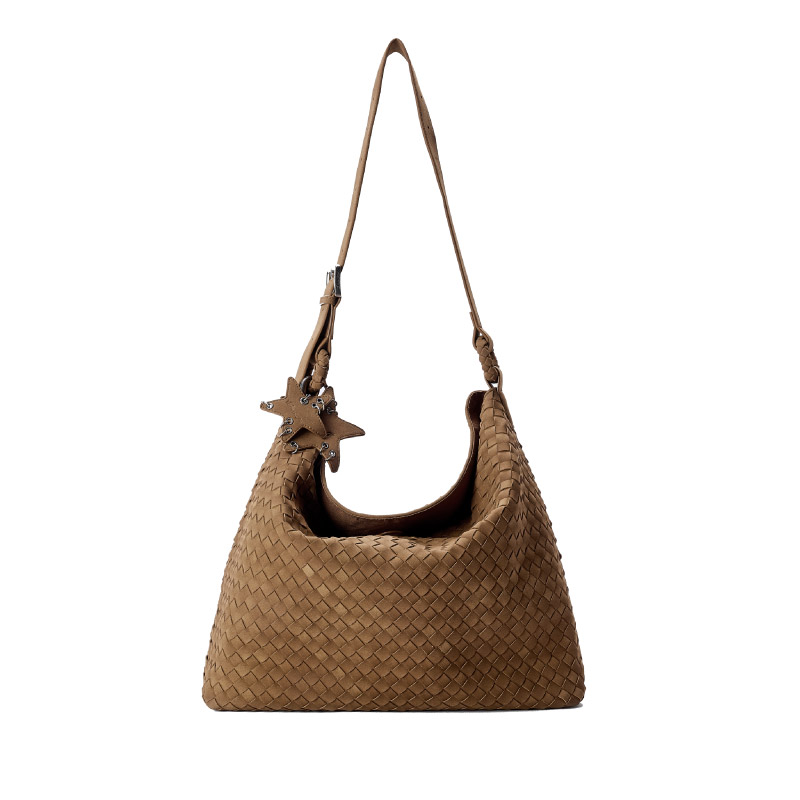 ECODAY秋冬大号麂皮编织包托特包女通勤单肩斜挎包焦糖色原创设计