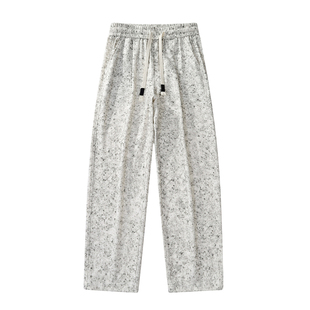 华夫格扎染休闲裤男春季美式复古宽松长裤子潮牌青少年直筒阔腿裤