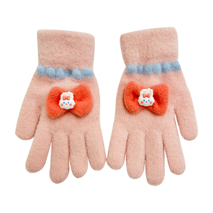 儿童秋冬季手套女童全指五指套小女孩写字防冻保暖毛绒加厚分指套