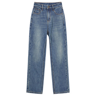 热风女装牛仔裤25春新款女士直筒牛仔裤高腰显瘦阔腿宽松长裤子