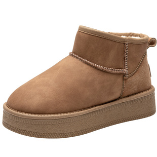 大东雪地靴女鞋2025冬季新款时尚休闲简约套脚平底中跟圆头D0701