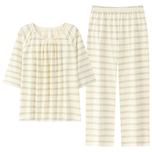 睡衣女款2026新款春款纯棉七分袖夏季家居服夏季可外穿条纹休闲风