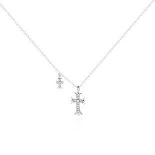 通体S999足银纯银双十字架项链锁骨链轻奢镶钻高级感设计气质女款