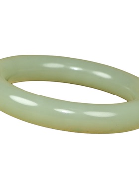 紫润轩新疆和田玉57mm且末料青白圆条镯子收藏级