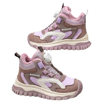 巴布豆女童棉鞋2025冬季新款皮面防水加绒加厚保暖女孩儿童运动鞋