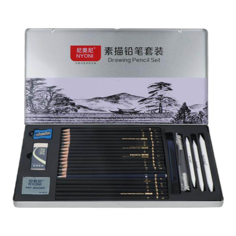 尼奥尼素描铅笔套装铁盒笔帘