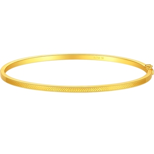 潮宏基黄18k金手镯彩金手饰镯子开口镯素圈时尚礼物叠戴职场通勤