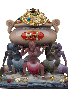 汉白玉复古客厅五小财神招财摆件
