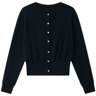 Halo Luu黑色针织开衫外套女秋季新款毛衣韩系设计感修身短款上衣