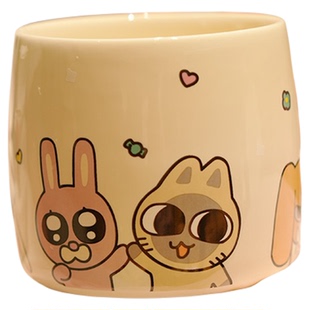 KKV新品暹罗厘普系列陶瓷杯卡通多栋办公家用马克杯咖啡水杯子