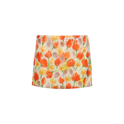 alex stevens植物系月光裙印花亮片包臀短裙女夏季高腰显瘦半身裙