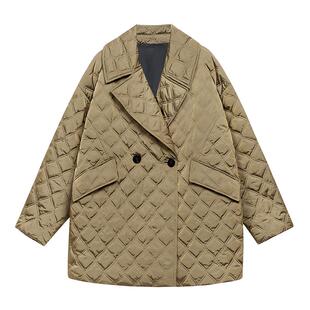 BLUE ERDOS冬季通勤菱形格西装领保暖休闲羽绒服外套女B246JF018