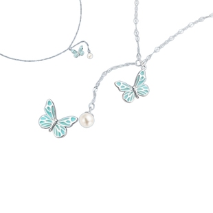 AJIDOU阿吉豆项链S925银发光蝴蝶项坠首饰品淡水珍珠精致夜光项链