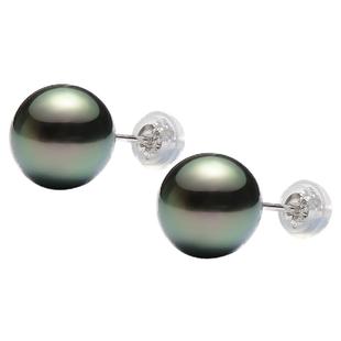 京润珍珠美眷18K金海水珍珠耳钉大溪地黑珍珠耳饰优雅轻奢珠宝女D