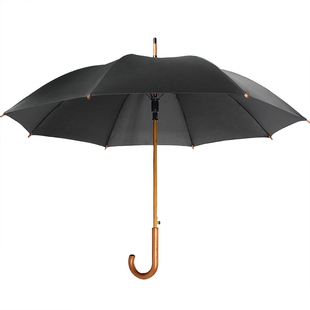雨伞长柄男黑色单人木柄英伦复古风简约直杆弯钩广告雨伞定制logo