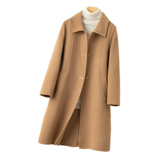 新双面毛呢外套羊绒大衣女高档秋冬中长毛呢外套款大码妈妈装上衣