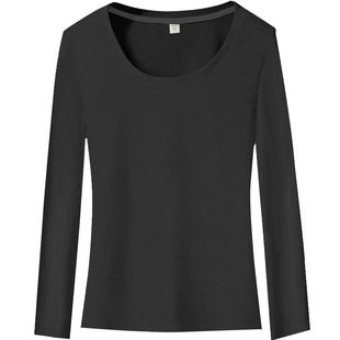 纯棉黑色打底衫女长袖内搭2025新款春秋冬装百搭修身薄款t恤秋衣