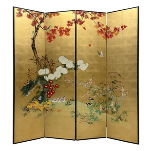 宋代美学手绘工笔漆画屏风金箔民宿酒店茶室客厅餐厅中式折叠背景