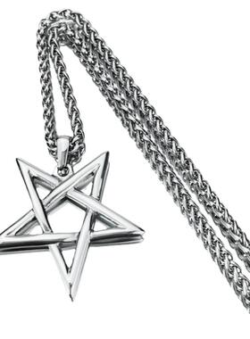 潮男女钛钢镂空撒旦倒五芒星项链