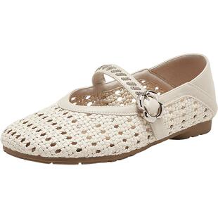 百思图2026夏季新款编织透气低跟玛丽珍鞋通勤女浅口单鞋W3515BQ6