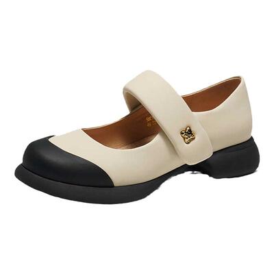 拼色乐福鞋圆头中跟玛丽珍单鞋