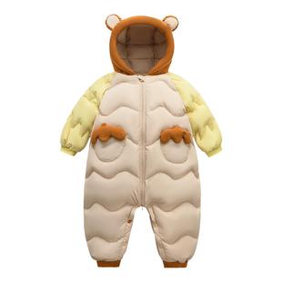 迷你巴拉巴拉宝宝羽绒服连体衣2025冬季新款婴儿衣服儿童哈衣爬服