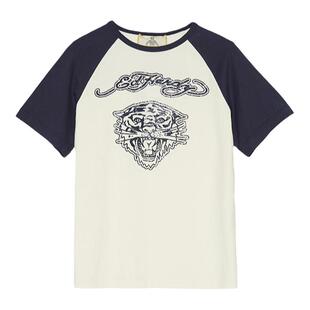 Ed Hardy埃德哈迪2026夏季新款经典虎头拼色女士短袖T恤E1STW008