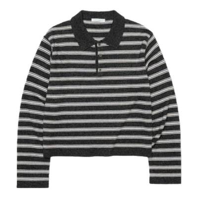 【现货】theBarnnet shell翻领条纹针织衫韩系女装半纽扣polo上衣