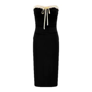 yeye by b.Fleurs新款法式复古性感蕾丝花边修身蝴蝶结抹胸连衣裙