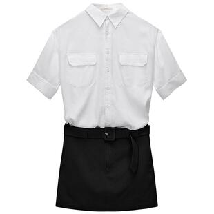 OCHIRLY欧时力 天丝雪纺假两件连衣裙通勤小个子腰带夏新