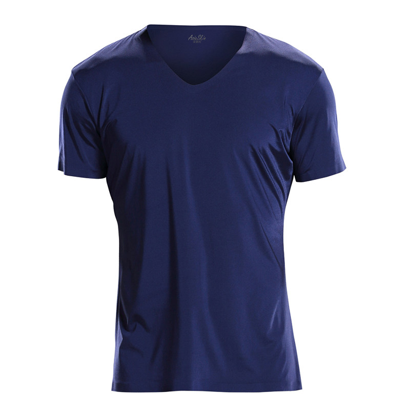 艾瑟氏 男士薄款冰丝无痕T恤 圆领V领修身性感短袖打底衫透气包邮