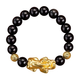 男女款貔貅手链,越南沙金设计款仿黄金黑石网红爆款招财珠子金珠