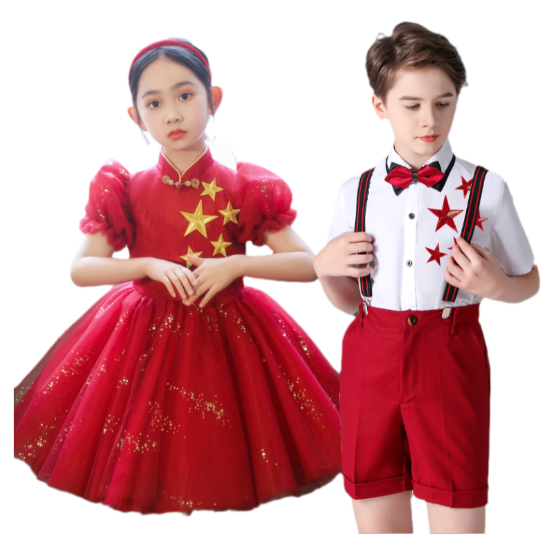元旦小学生合唱演出服儿童红歌比赛朗诵礼服幼儿园毕业爱国表演服