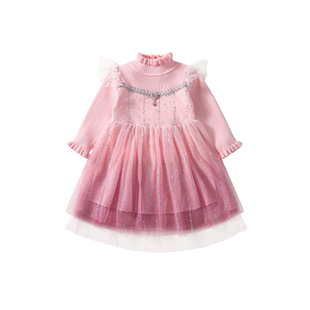 2023新款女童宝宝艾莎公主裙裙子婴儿三四岁儿童春秋装毛衣连衣裙