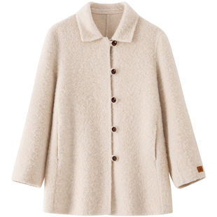【绵羊毛】BANANA BABY2025年冬新款翻领双面呢大衣女中长款外套