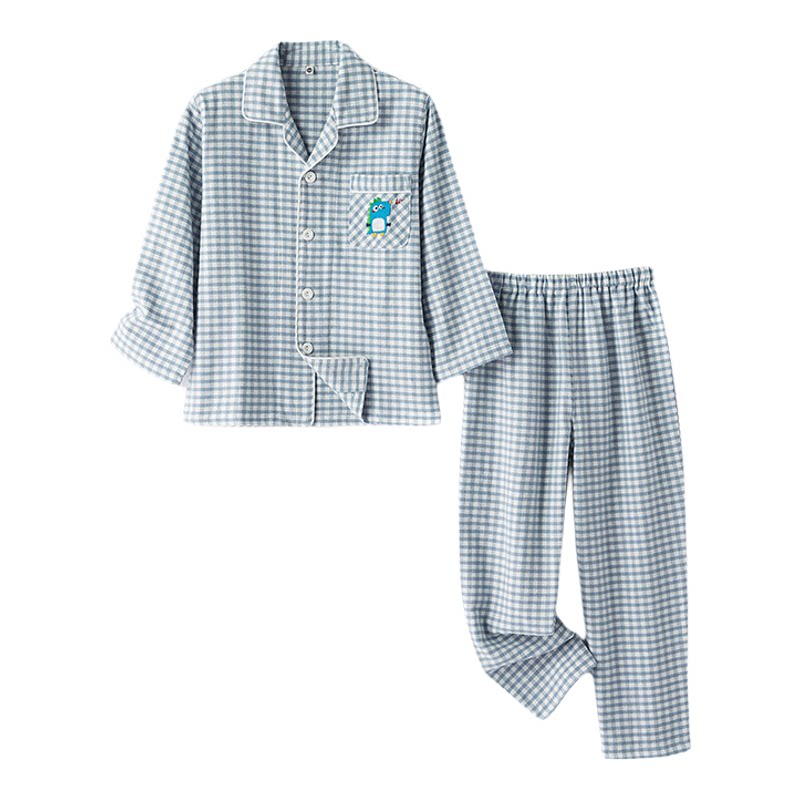 秋冬款女童宝宝睡衣纯棉磨毛绒布儿童刺绣全棉日系男童家居服套装